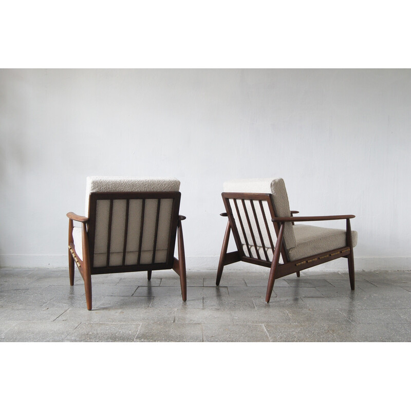 Pair of vintage Danish teak armchairs with upholstered