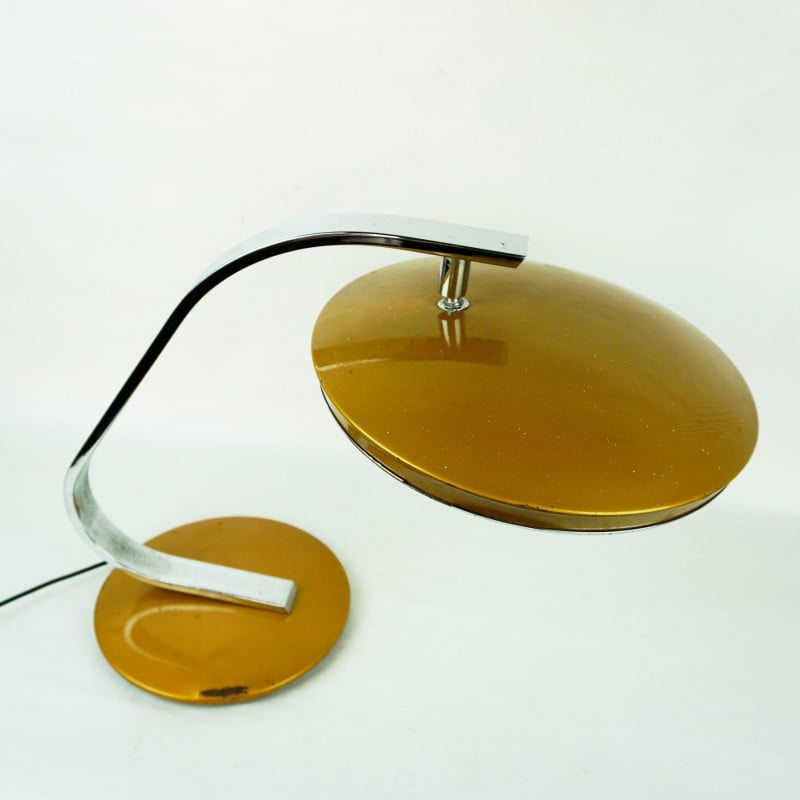 Lámpara de escritorio española vintage de color marrón dorado mod. 520 de Fase Madrid, años 60