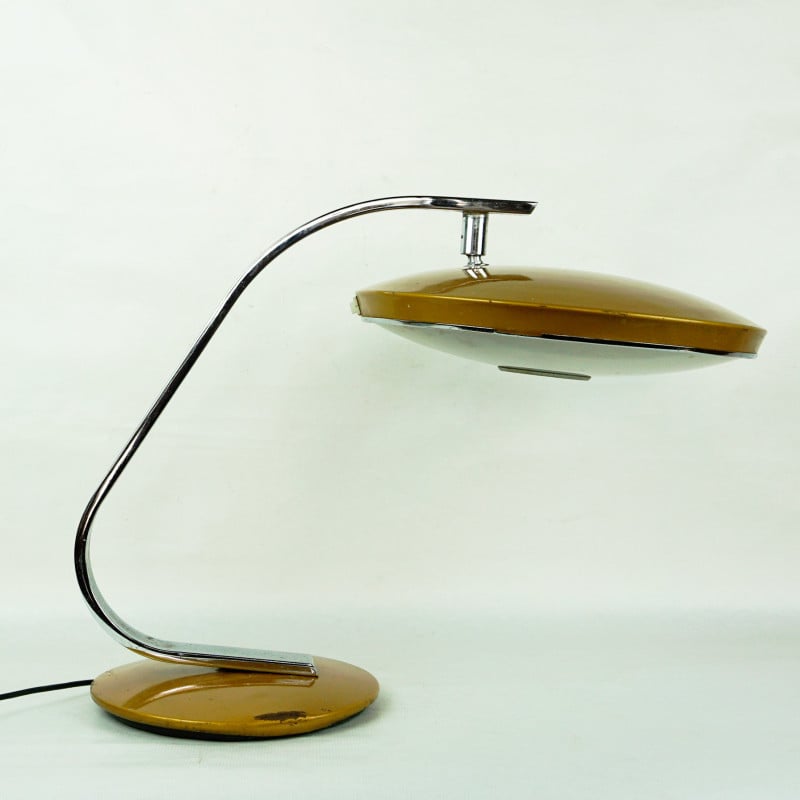 Lámpara de escritorio española vintage de color marrón dorado mod. 520 de Fase Madrid, años 60