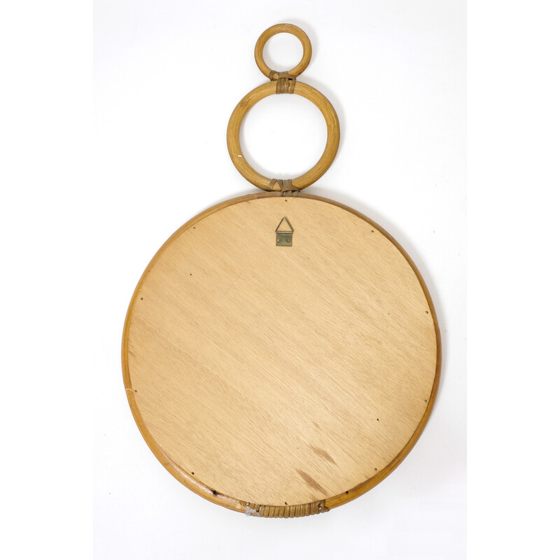 Vintage round bamboo mirror, 1970