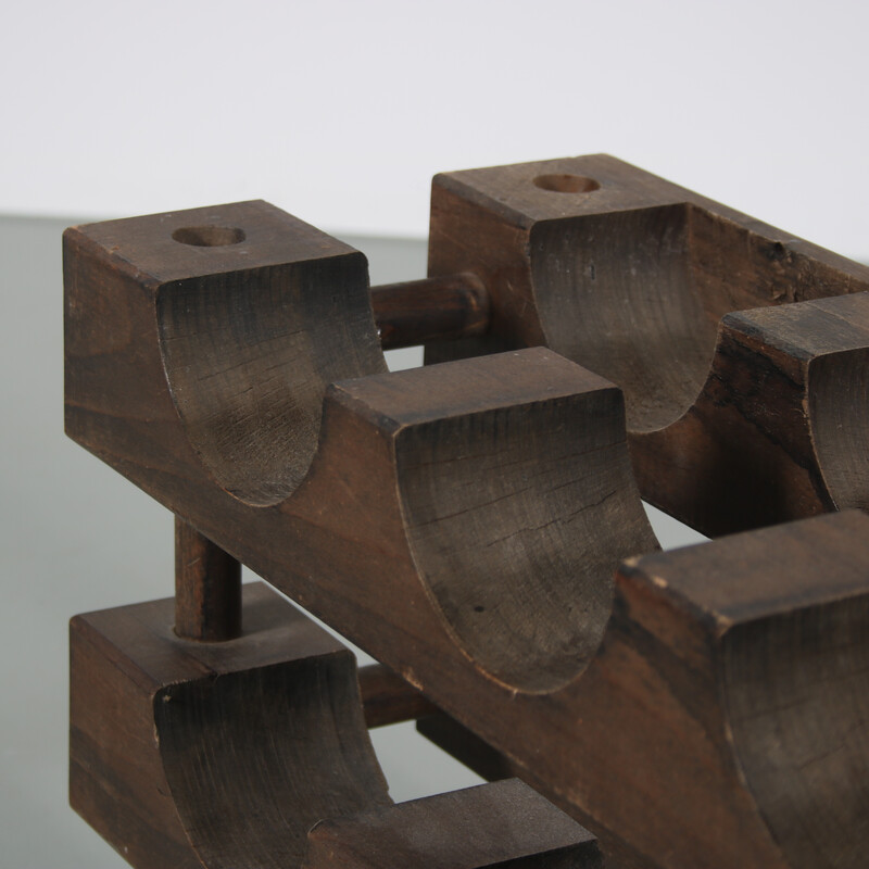 Vintage wengé wood wine rack, Holanda 1960s