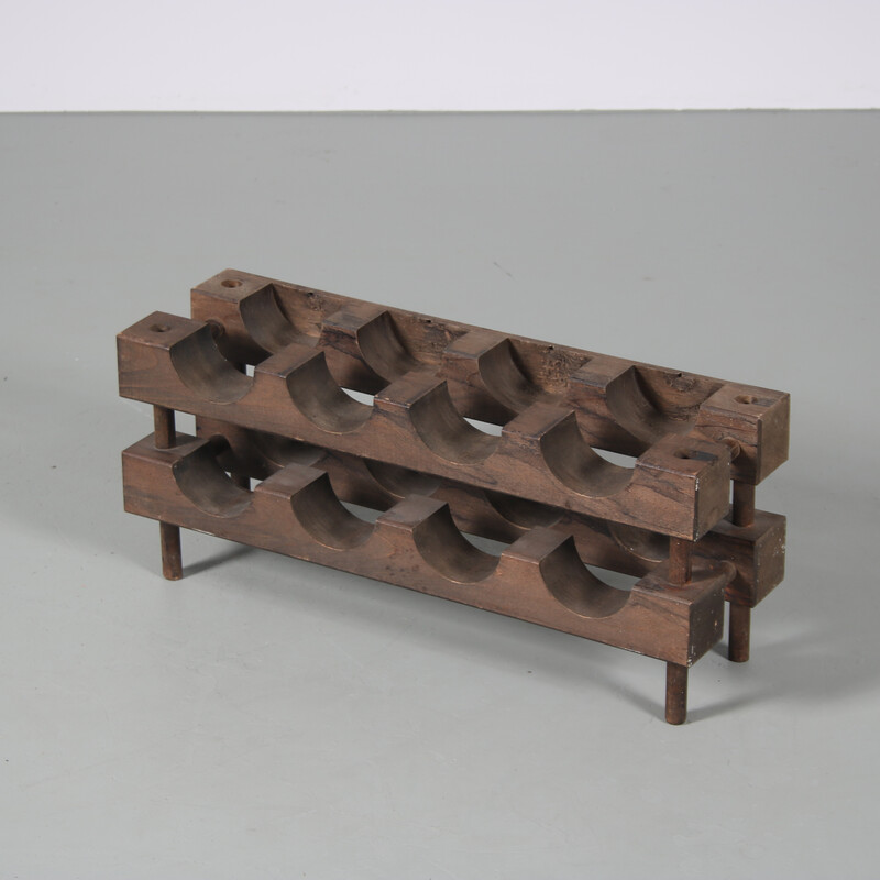 Vintage wengé wood wine rack, Holanda 1960s