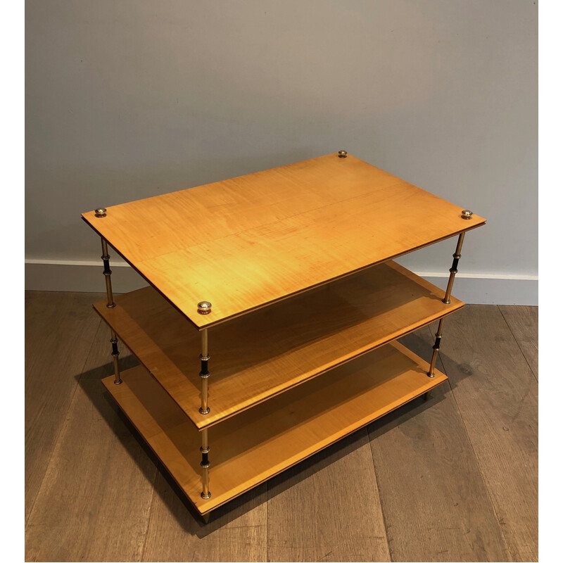 Vintage three-tiered console in sycamore and brass by Jansen, 1940