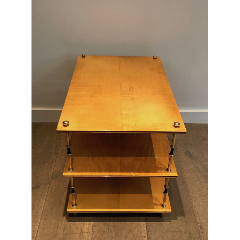 Vintage three-tiered console in sycamore and brass by Jansen, 1940