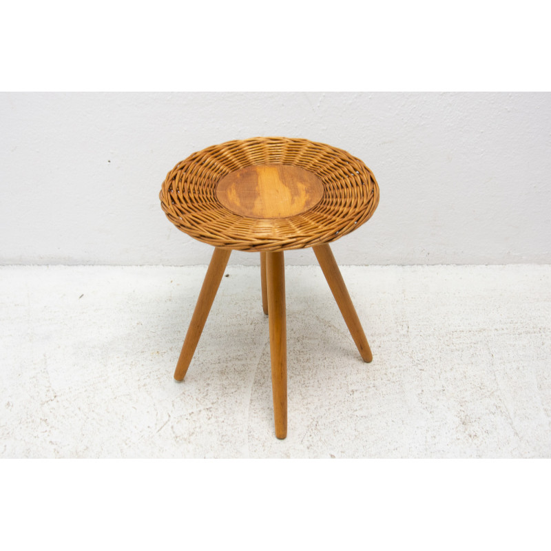 Mid century rattan stool by Jan Kalous for Úluv, Czechoslovakia 1960s