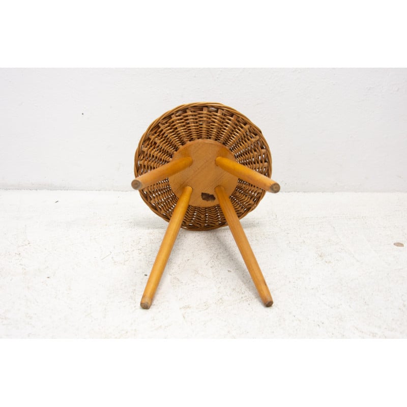 Mid century rattan stool by Jan Kalous for Úluv, Czechoslovakia 1960s