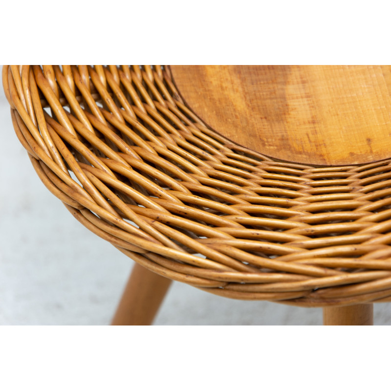 Mid century rattan stool by Jan Kalous for Úluv, Czechoslovakia 1960s