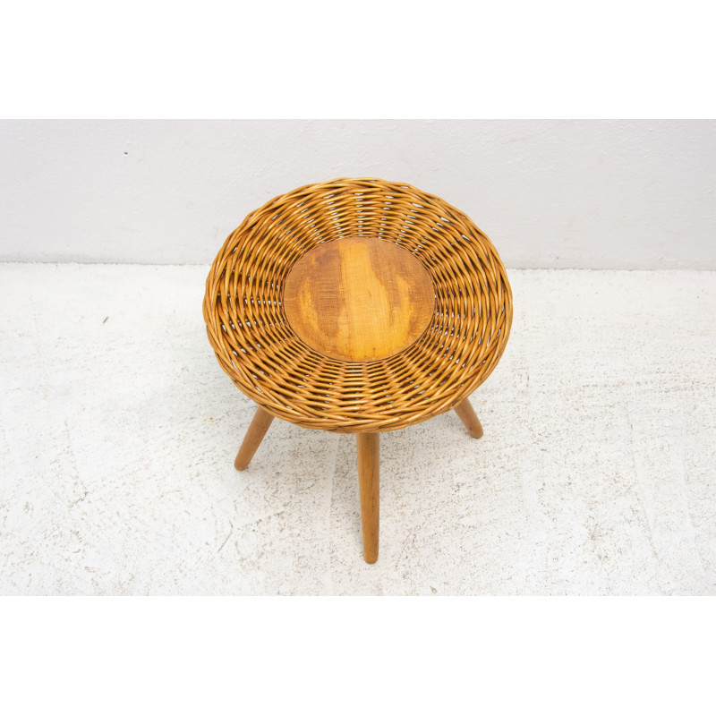 Mid century rattan stool by Jan Kalous for Úluv, Czechoslovakia 1960s