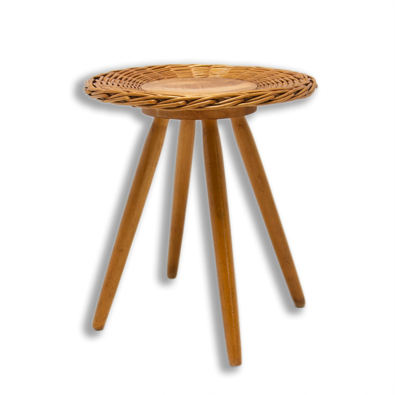 Mid century rattan stool by Jan Kalous for Úluv, Czechoslovakia 1960s