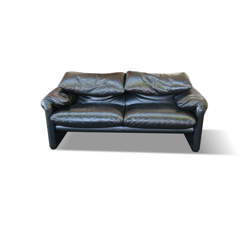 Maralunga" vintage sofa in zwart leder van Vico Magistretti voor Cassina