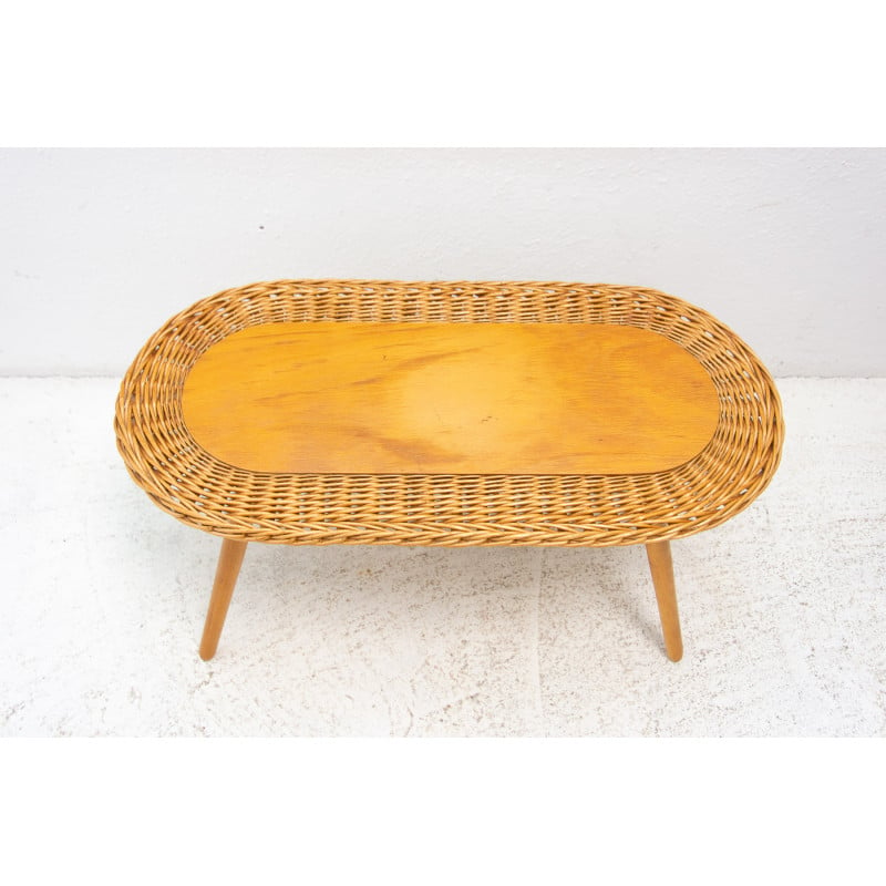 Mid century rattan stool by Jan Kalous for Úluv, Czechoslovakia 1960s