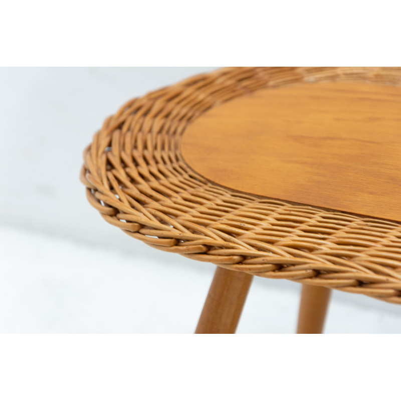 Mid century rattan stool by Jan Kalous for Úluv, Czechoslovakia 1960s