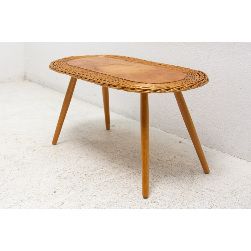 Mid century rattan stool by Jan Kalous for Úluv, Czechoslovakia 1960s