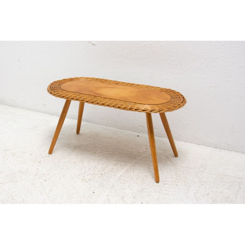 Mid century rattan stool by Jan Kalous for Úluv, Czechoslovakia 1960s