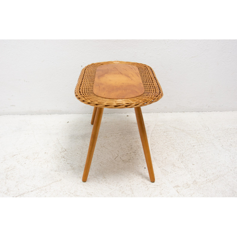 Mid century rattan stool by Jan Kalous for Úluv, Czechoslovakia 1960s