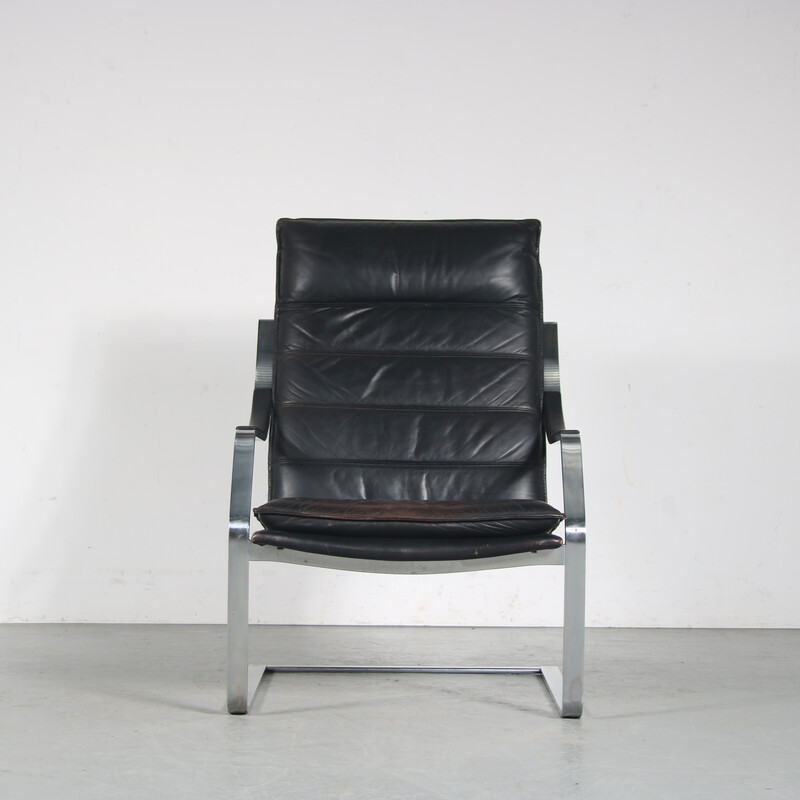 Vintage chrome and black leather armchair by Rudolph Glatzl for Walter Knoll, Germany 1970s