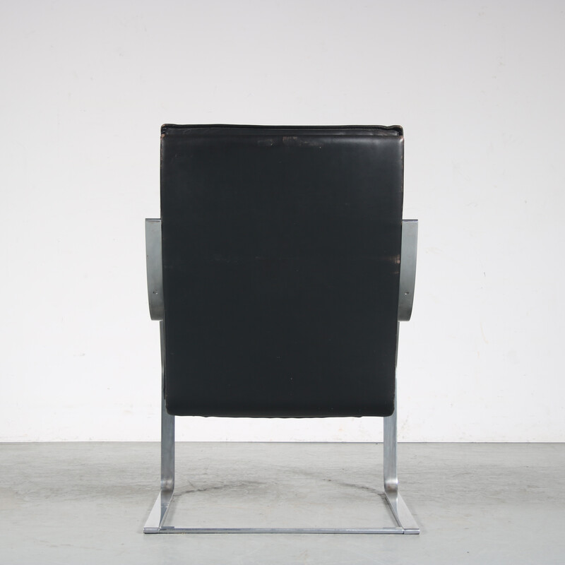 Poltrona vintage in cromo e pelle nera di Rudolph Glatzl per Walter Knoll, Germania 1970