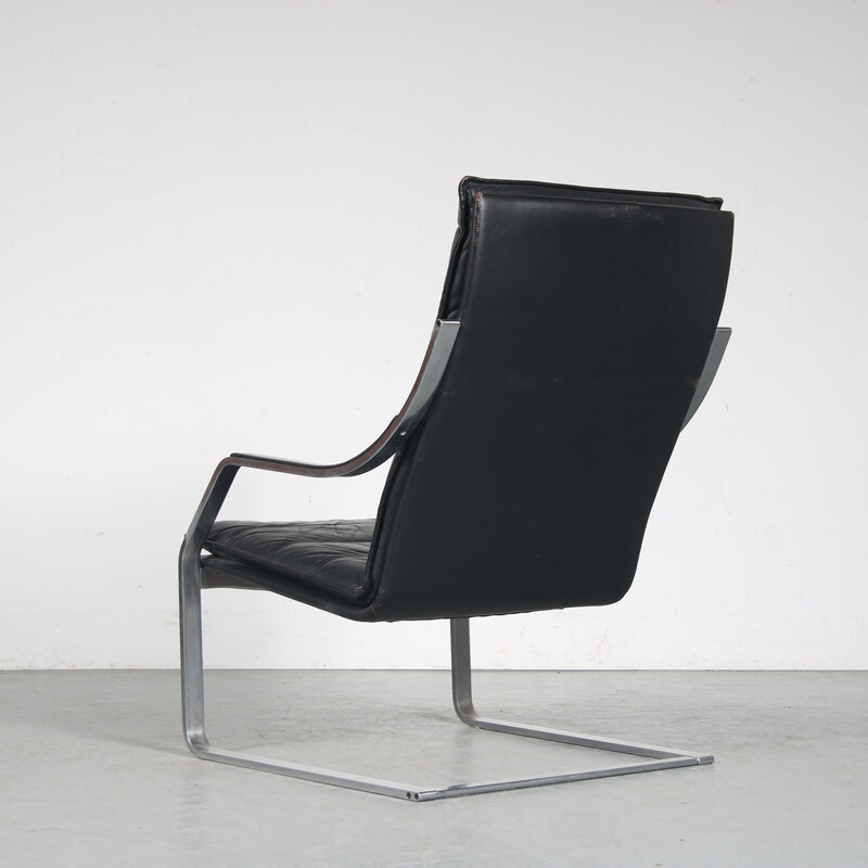 Fauteuil vintage en chrome et cuir noir par Rudolph Glatzl pour Walter Knoll, Allemagne 1970