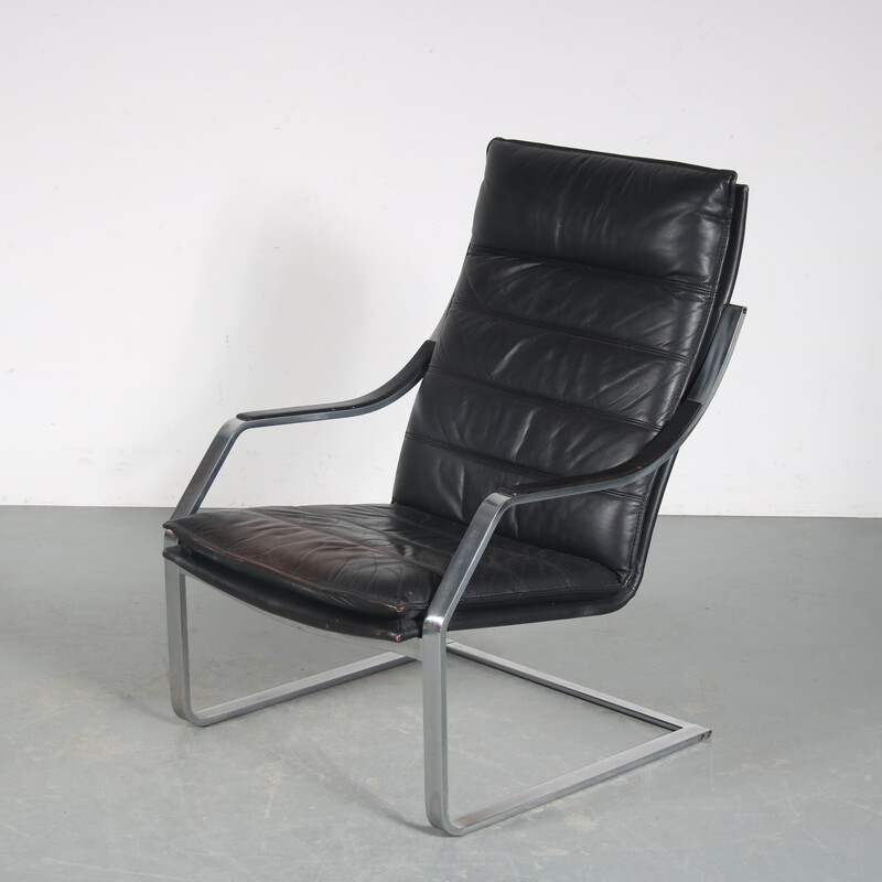 Vintage chrome and black leather armchair by Rudolph Glatzl for Walter Knoll, Germany 1970s