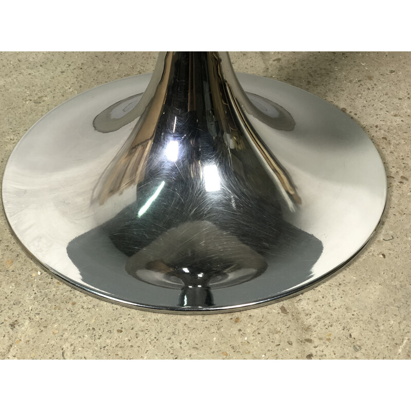 Round vintage tulip table in chrome and smoked glass, 1970