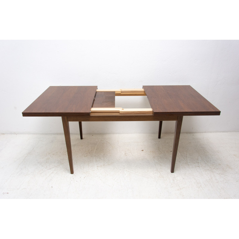 Mid century beech wood and walnut veneer folding dining table, Czechoslovakia 1970s