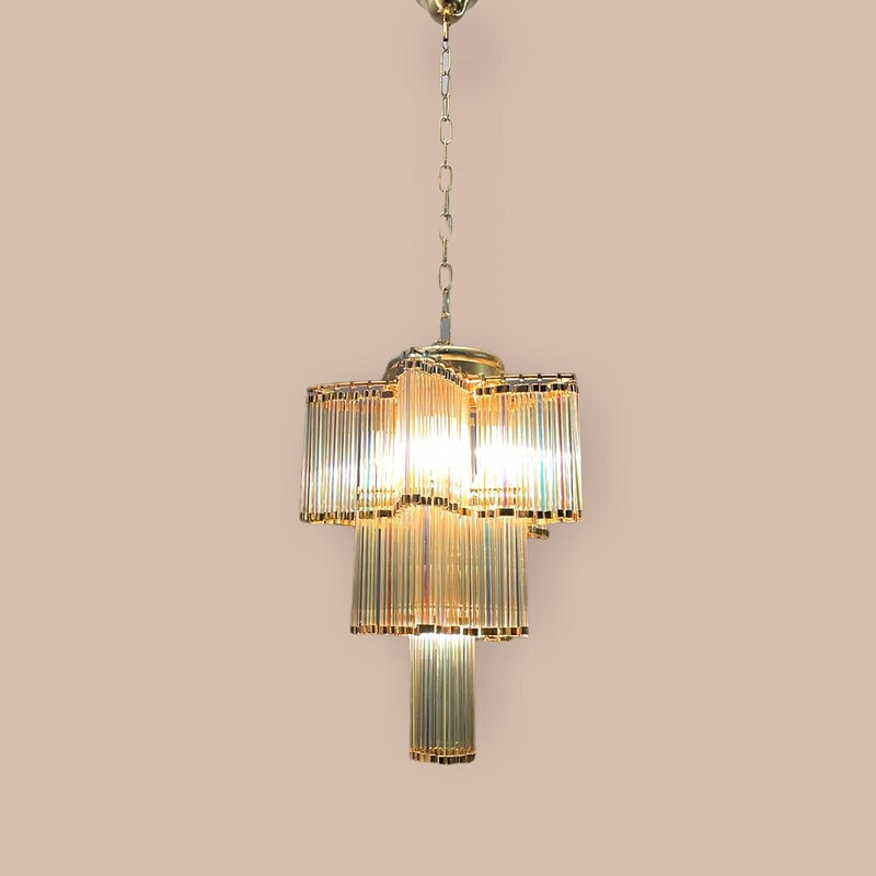 Italian vintage acrylic glass and brass chandelier