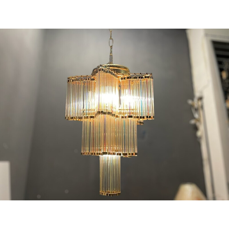 Italian vintage acrylic glass and brass chandelier