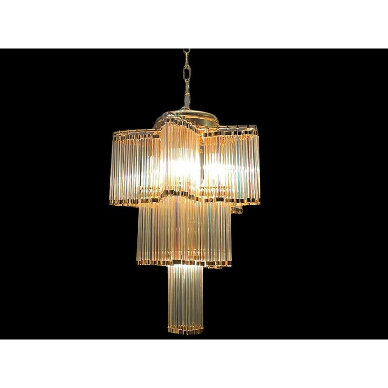 Italian vintage acrylic glass and brass chandelier