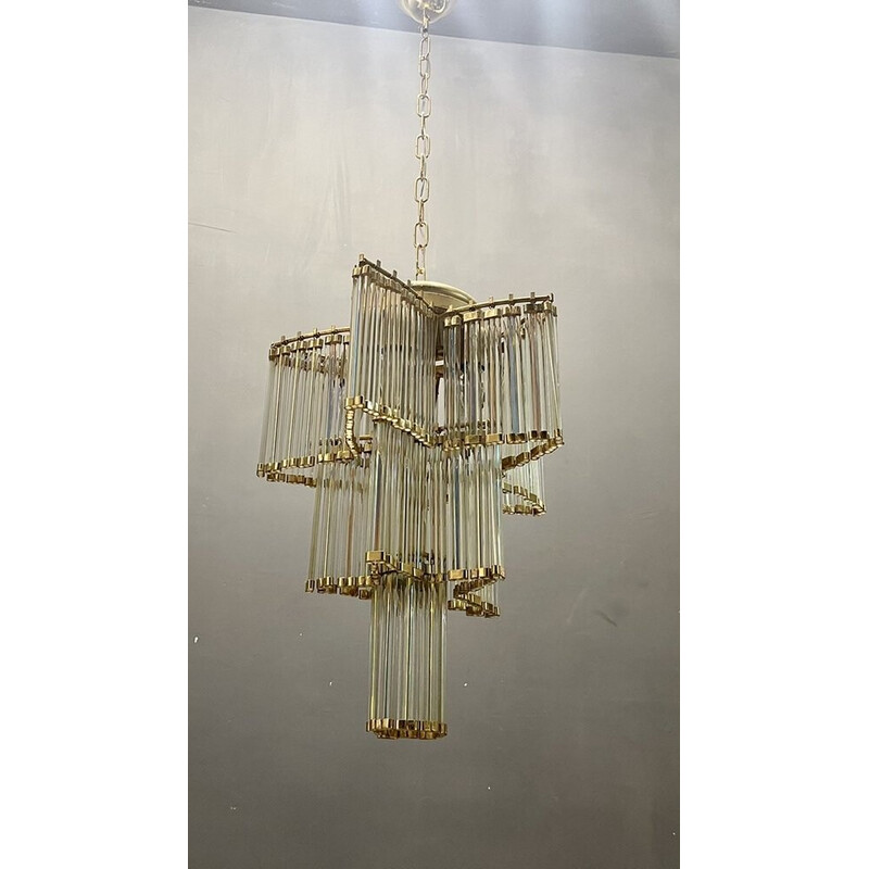 Italian vintage acrylic glass and brass chandelier