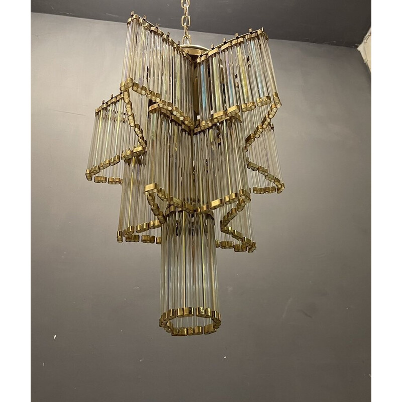 Italian vintage acrylic glass and brass chandelier