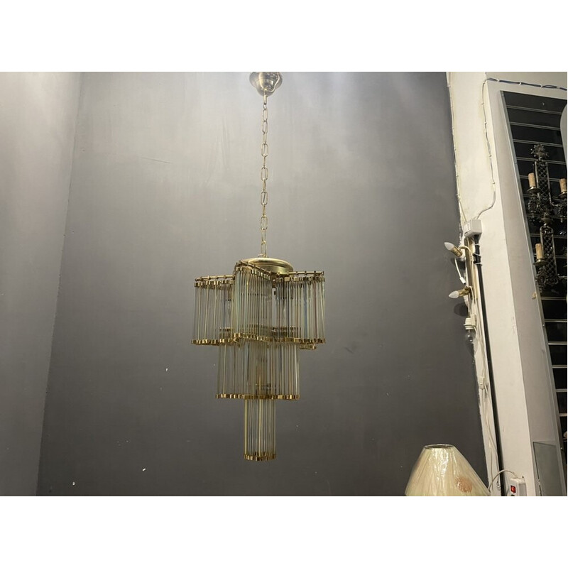 Italian vintage acrylic glass and brass chandelier