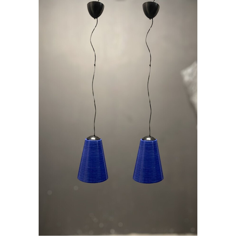 Pair of mid-century Italian Murano glass pendant lamps