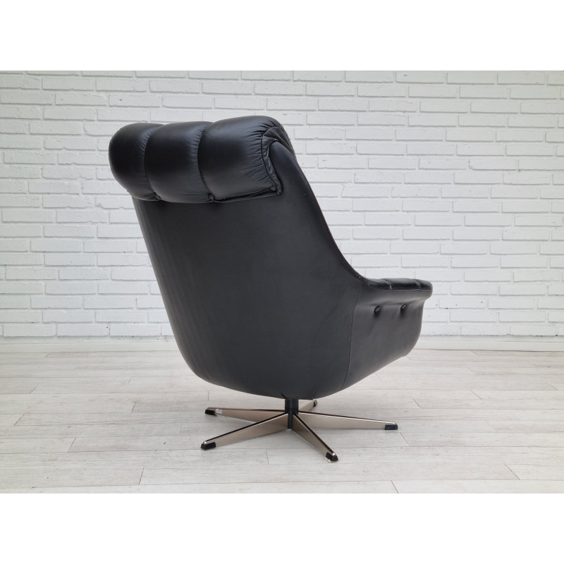 Fauteuil danois vintage en cuir pivotant, 1970