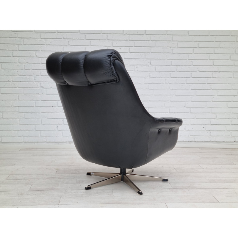 Vintage Danish swivel leather armchair, 1970s