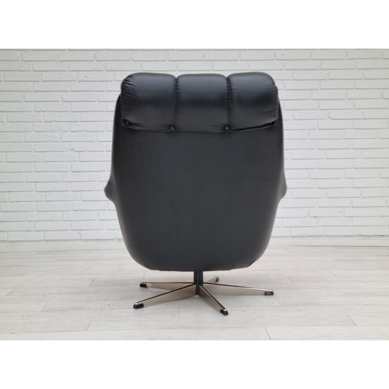 Fauteuil danois vintage en cuir pivotant, 1970