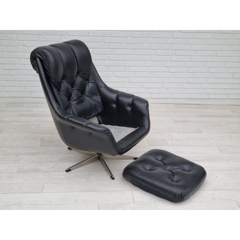 Fauteuil danois vintage en cuir pivotant, 1970