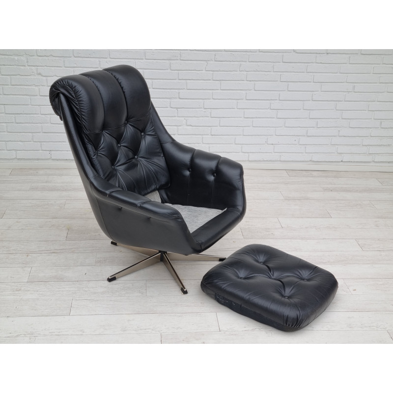 Vintage Danish swivel leather armchair, 1970s