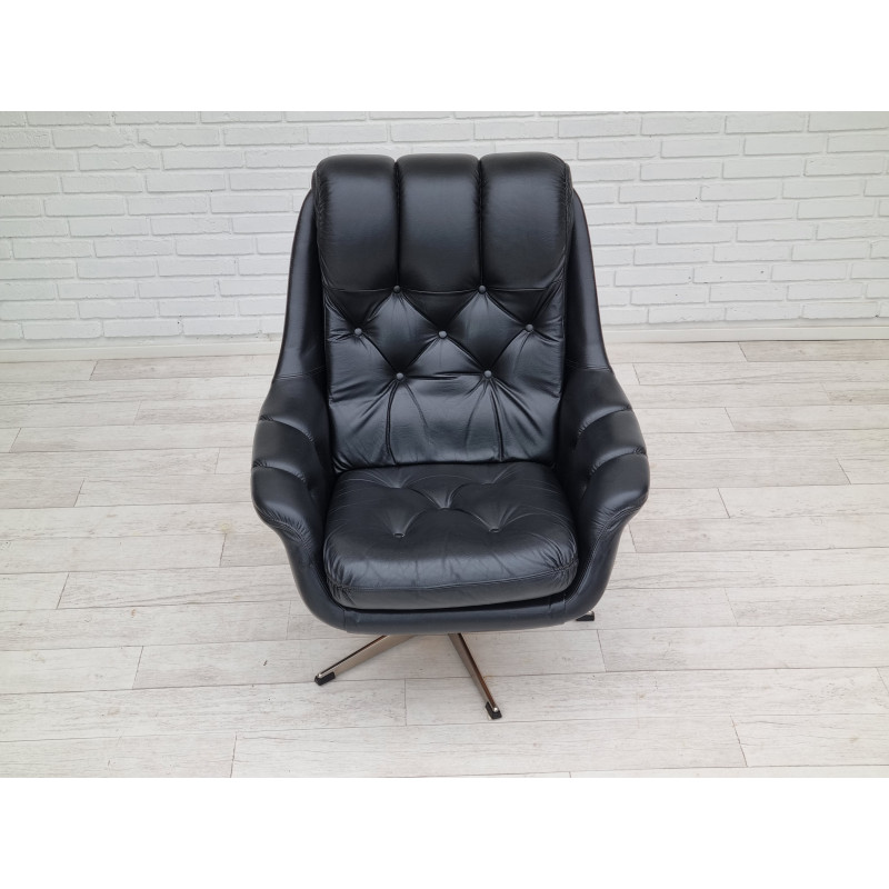 Fauteuil danois vintage en cuir pivotant, 1970