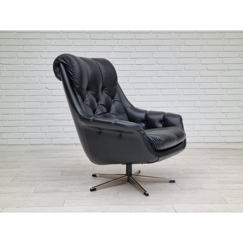 Vintage Danish swivel leather armchair, 1970s