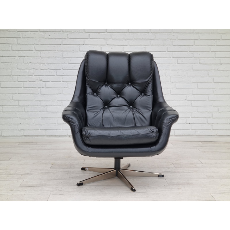 Vintage Danish swivel leather armchair, 1970s