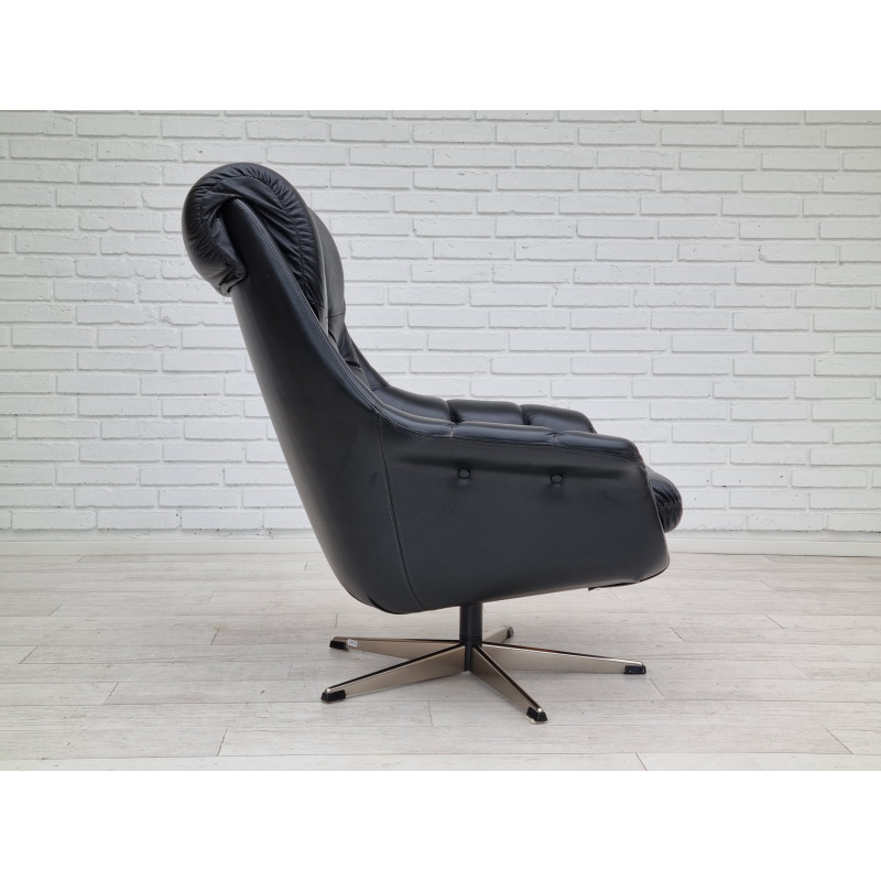 Vintage Danish swivel leather armchair, 1970s