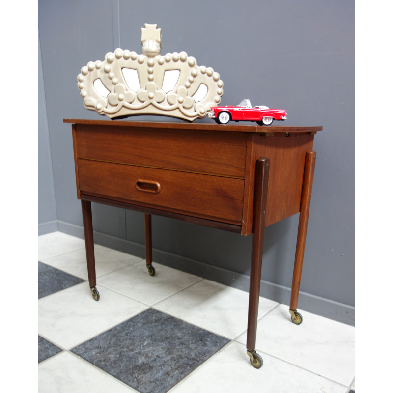 Vintage Danish teak sewing table on wheels, 1960s