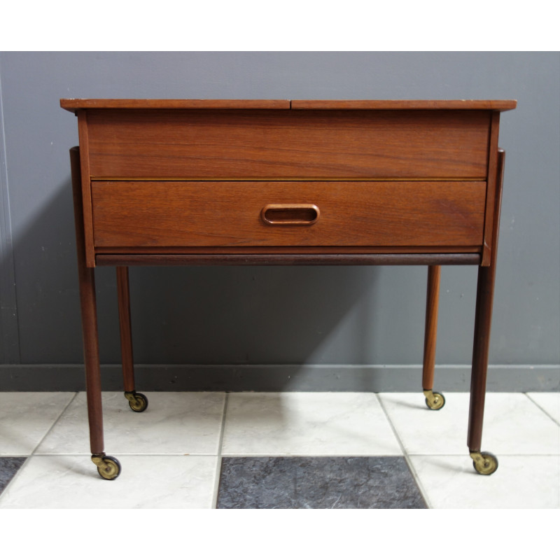 Vintage Danish teak sewing table on wheels, 1960s