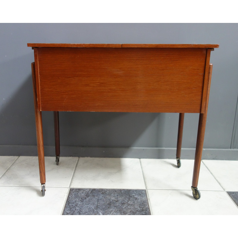 Vintage Danish teak sewing table on wheels, 1960s