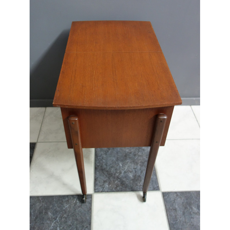 Vintage Danish teak sewing table on wheels, 1960s