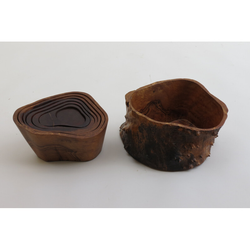 Set of 7 Bowls by Piett Hein in Olive Wood - 1990s