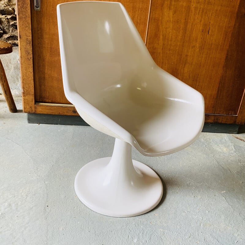 Fauteuil tulipe vintage en fibre de verre blanc