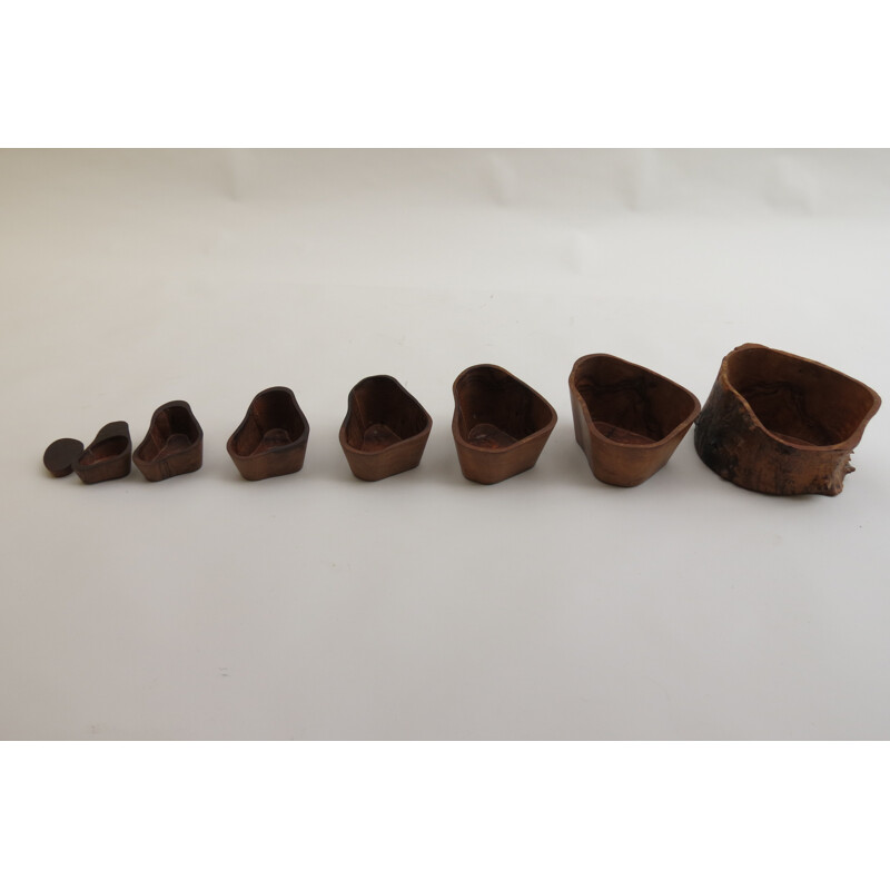 Set of 7 Bowls by Piett Hein in Olive Wood - 1990s