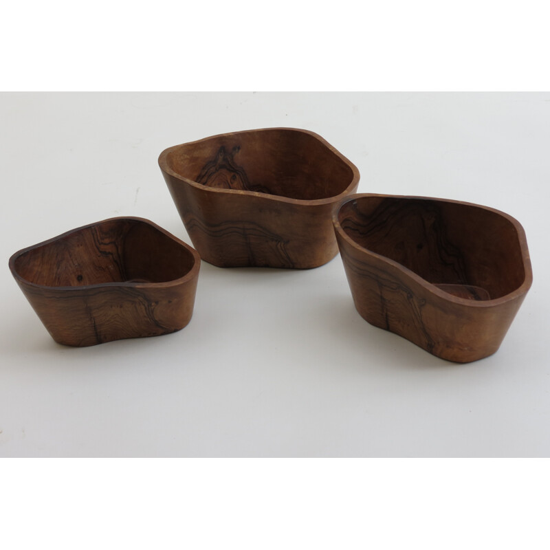 Set of 7 Bowls by Piett Hein in Olive Wood - 1990s