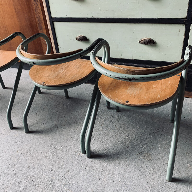 Conjunto de 4 cadeiras de criança vintage em madeira e metal